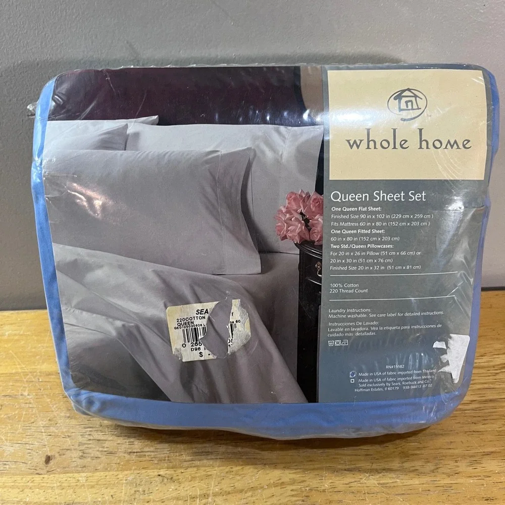 Whole Home Blue Queen Sheet Set 100% Cotton 220 Thread Count Vtg Sears New